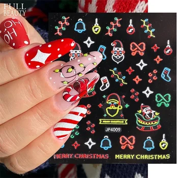 1 шт. Милые Рождественские наклейки для ногтей, блестящие снежинки, Олень, Лось, Санта-Клаус, слайдеры для ногтей, украшения для ногтей своими руками