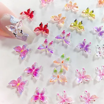100 шт. Новых милых мини-брелоков с бабочками для ногтей, многоцветные наклейки для дизайна ногтей, 3D бабочки, стразы для аксессуаров для нейл-арта.