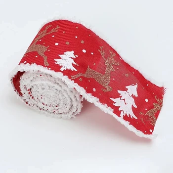 2 м/рулон, имитация мешковины, проволочный край, льняная лента, Рождественское украшение, красная и белая лента для Рождественской елки