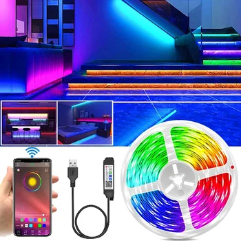 20 М Светодиодная лента с управлением Bluetooth, USB RGB, световая лента, Гибкая светодиодная лента для лампы, лента для подсветки телевизора, Самоклеящийся настольный диод.