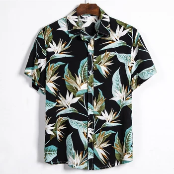 2023 Гавайская рубашка Мужская Повседневная Уличная одежда С цветочным принтом, отложной воротник, Рубашки на пуговицах с коротким рукавом, Винтажное Лето