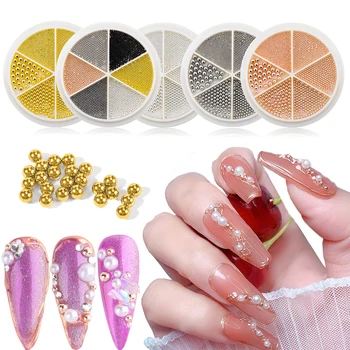 3D наклейки для ногтей смешанные бусины стальные шпильки металлические икра ногтей бисер золото серебро розовое золото шарик ногтя женщин DIY инструменты для украшения маникюра 