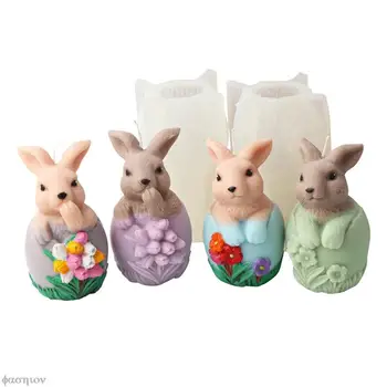 3D пасхальные яйца Кролик силиконовые свечи плесень милый кролик глава ароматерапия мыло плесень смолы гипса шоколадные свечи делая DIY милый