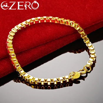ALIZERO 24K Gold 4MM Box Браслет-Цепочка Для Мужчин И Женщин Свадебная Вечеринка Модные Очаровательные Ювелирные Аксессуары Благородный Подарок
