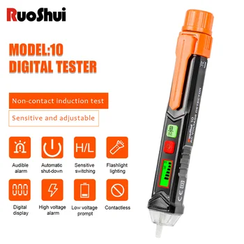 RuoShui 10 Бесконтактный детектор переменного напряжения, ЖК-дисплей, сигнализация чувствительности к NCV, Поиск электрического выключателя, карандаш-тестер
