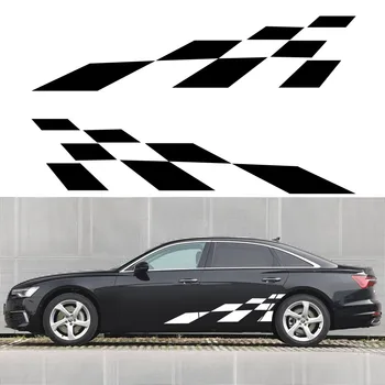 Автомобильные наклейки с изображением клетчатого флага 2ШТ для Ford VW Mitsubishi Mazda Subaru Honda Nissan, Виниловая наклейка на дверную пленку, аксессуары для отделки дверей