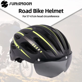 Встроенный велосипедный шлем SUNRIMOON с магнитными очками, шлем для шоссейного велосипеда, легкий Дышащий гоночный велосипедный шлем для мужчин