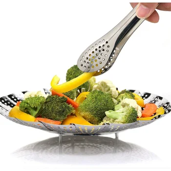 Высококачественная корзина для овощей из нержавеющей стали, складная и расширяемая, подходит для кастрюль различных размеров для приготовления пищи.