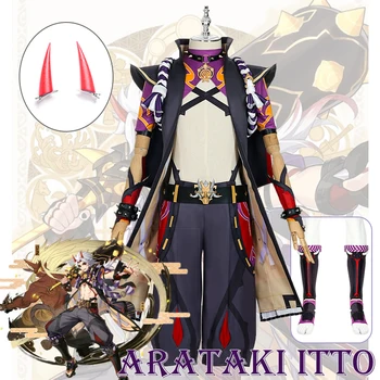Высококачественная униформа для косплея Genshin Impact Arataki Itto, парик для аниме на Хэллоуин, высококачественные костюмы для мужской игры.