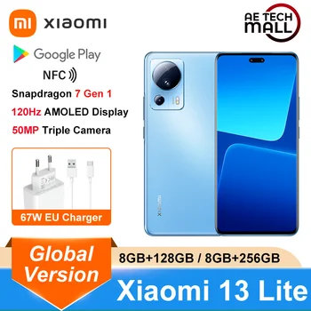 Глобальная версия Xiaomi 13 Lite 5G 128 ГБ/256 ГБ Snapdragon 7 Gen 1 50-Мегапиксельная Тройная камера 120 Гц AMOLED Дисплей 67 Вт NFC
