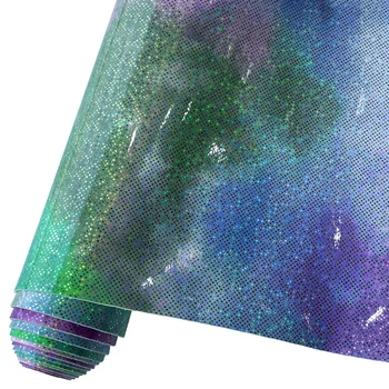 Голографическое облако, радужный мозаичный узор, набивная ткань из искусственной кожи с эффектом зеркальной гладкости PU для сумки 46x135 см