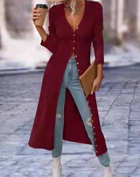 Длинный топ с пряжкой и текстурой, хит продаж 2023, Модная женская куртка с V-образным вырезом и длинными рукавами