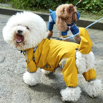 Дождевик для собак с капюшоном для щенков маленьких средних собак, однотонная одежда для щенков, светоотражающие домашние животные, Верхняя одежда для кошек, куртка на четырех ножках