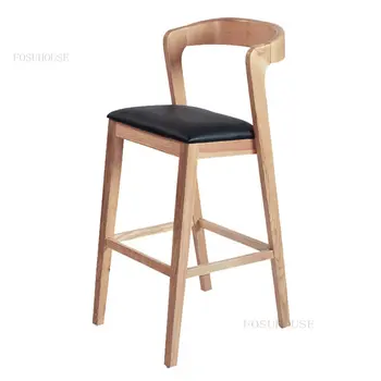 Европейские барные стулья из массива дерева Бытовая кухонная Мебель Простой Современный Дизайнерский высокий барный стул Деревянные барные стулья с высокими ножками