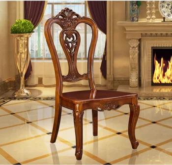 Европейский обеденный стул, американский стул из массива дерева, жесткая доска, классический резной деревянный стул со спинкой, ретро кресло для отдыха