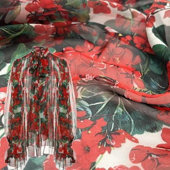 Европейско-американская шифоновая ткань Large Flower Chemical 30d, мягкое прозрачное женское платье, весенне-летняя высококачественная ткань