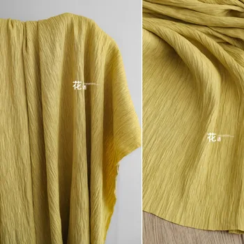 Желтая плиссированная ткань, текстура в полоску, половина юбки, Дизайнерская ткань, Швейные метры, Вискозный Хлопчатобумажный материал