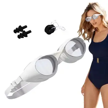 Женские очки для плавания Очки для плавания высокой Четкости, Регулируемые водонепроницаемые Силиконовые очки для плавания с затычками для ушей и носа