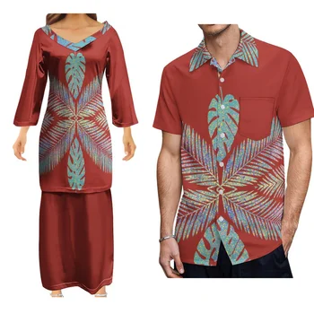 Женское высококачественное платье Prettasi С коротким рукавом И мужская рубашка Aloha С коротким рукавом Polynesian Fashion Couple 9xl