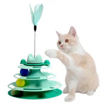 Игрушка-вертушка для кошек, 4 слоя башен, Роликовые дорожки, Игрушки-дразнилки для кошек, Забавная Круговая дорожка с движущимися шариками