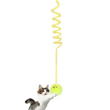 Игрушка-палочка-кошка Прыгающий Выдвижной Тизер Игрушки-палочки для кошек Интерактивная игрушка-палочка для кошек Гибкий Тренажер-Тизер для Дверного проема С шариком Пряжи