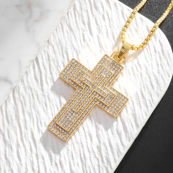 Изысканный Сияющий Кристалл Циркон Крест Кулон Христианская вера Молитвенное Ожерелье Мужчины Женщины Модные ювелирные Аксессуары