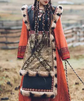 Китайский тибетский женский жилет, длинное пальто из толстого винтажного зимнего искусственного меха