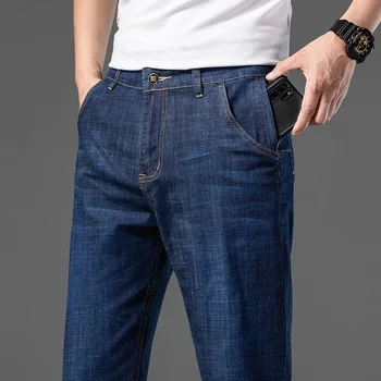 Классический стиль, Дизайн противоугонного кармана на молнии, Тонкие джинсы Для мужчин, Лето 2023, Новый стиль, непринужденные прямые джинсовые брюки для мужчин