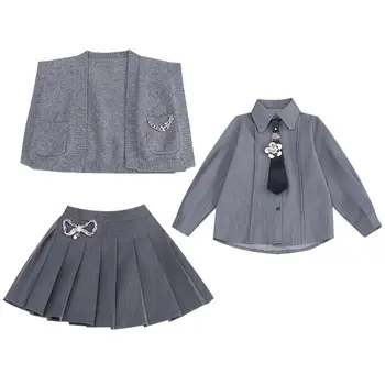Комплект из 3 предметов, осенний модный Корейский костюм для девочек-подростков, широкие брюки в корейском стиле, Моддлер 2023, весенняя детская одежда от 4 до 14 лет