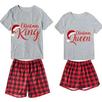 Комплекты рождественских пижам для пары, Рождественский комплект одежды для отдыха для взрослых King & Queen, Короткие пижамы