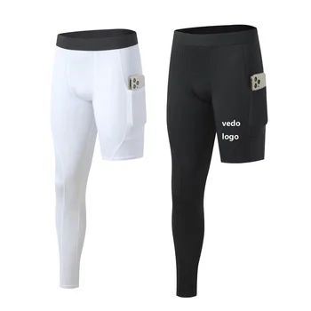 Компрессионные брюки с пользовательским логотипом из полиэстера, эластичный баскетбольный базовый слой, Спортивная одежда для бега, леггинсы для фитнеса для мужчин