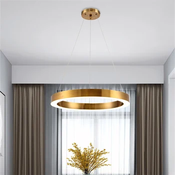 Королевская современная люстра с золотым кольцом, минималистичная светодиодная круглая гостиная, кухня, бар, холл отеля, светильник для внутреннего декора, лампа бесплатной доставки