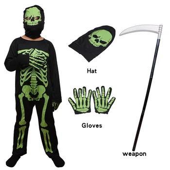 Костюм скелета на Хэллоуин, жуткий комбинезон, светящийся в темноте, модная одежда для мальчиков и девочек на карнавальную вечеринку