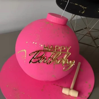 Креативный топпер для торта с Днем рождения, золотой Акриловый топпер для кексов на день рождения для украшения торта для детского дня рождения