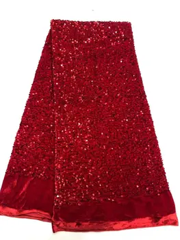 Кружевная ткань Red Velvet Sequence 2023, высококачественная Африканская Швейцарская вуаль, вышивка 3D блестками, сетчатая кружевная ткань 5 ярдов для платьев