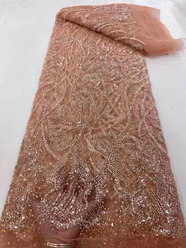 Кружевная ткань с бисером Роскошные хрустальные бусины ручной работы для свадебного платья Высококачественная сетка из нигерийского тюля с черными блестками, материал для поделок