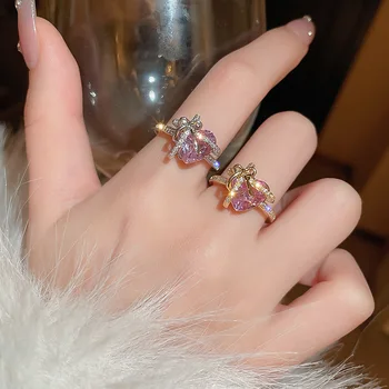 Легкие Роскошные кольца с бантиком в виде сердца из сладкого Циркона, открытые кольца на указательный палец для женщин, мода, темперамент, Универсальные украшения