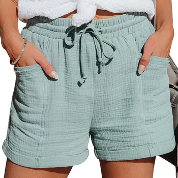 Летние новые женские повседневные удобные кружевные шорты с высокой талией, свободные широкие шорты для женщин