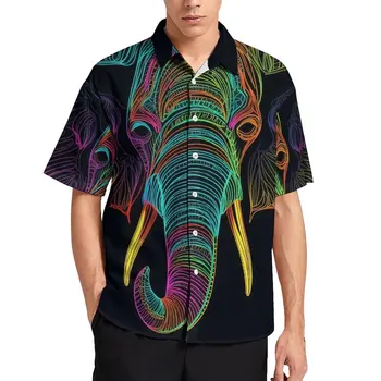 Линия повседневных рубашек Elephant Art, свободная рубашка Neon Vacation, Гавайская уличная одежда, Блузки с короткими рукавами, дизайнерская одежда оверсайз