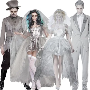 Лучшие женские костюмы Невесты-зомби на Хэллоуин, костюмы призраков, Костюм жениха-зомби, мужская одежда для пары на Хэллоуин