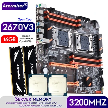 Материнская плата Atermiter Dual X99 С процессором LGA2011-3 XEON E5 2670 V3 * 2 с Комбинированным комплектом Серверной памяти 2pcsX8GB = 16GB DDR4 3200 МГц