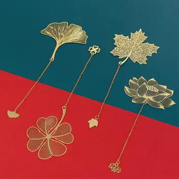 Металлическая Закладка В Китайском стиле, Креативная Листовая Жилка, Полый Кленовый лист, Закладка из абрикосовых листьев с Бахромой, Подарки