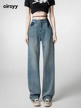 Мешковатые джинсы, женские джинсовые брюки Y2K с высокой талией, карманы, обшитые панелями, пэчворк, широкие брюки полной длины, уличная одежда 2023 Jeans