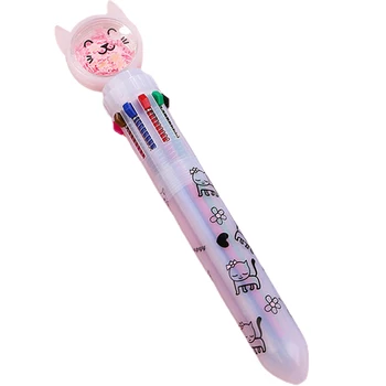 Многоцветная шариковая ручка 0,7 мм 10 в 1, 10 цветов, милые мультяшные выдвижные шариковые ручки, школьные канцелярские принадлежности
