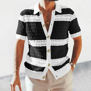 Модная одежда Y2K 2023, летняя новая трикотажная футболка для отдыха, мужское поло с коротким рукавом, цветной кардиган с вырезами, блузка