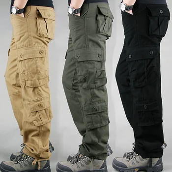 Мужские военные брюки карго с 8 карманами Хлопчатобумажные тактические рабочие длинные брюки Свободные страйкбольные охотничьи армейские мешковатые джоггеры для бега трусцой Боевые