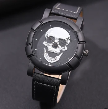 Мужские часы UTHAI L35 Модные кварцевые с технологией Skull Black, спортивные мужские часы с большим циферблатом из черной кожи