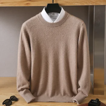 Мужской 100% норковый бархатный свитер с круглым вырезом, кашемировая вязка, большой весенне-осенний новый высококачественный теплый топ, пуловер, универсальный досуг