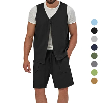 Мужской летний свободный повседневный костюм, мужские шорты с рукавами, комплект из двух предметов