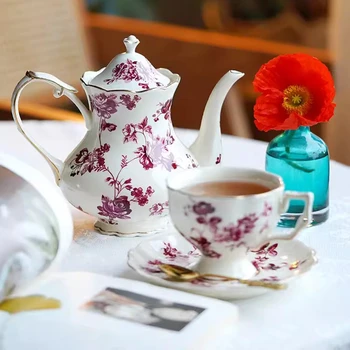Набор кофейных чашек и блюдец, Винтажная сине-белая Керамическая Кружка С ручкой, чайник, Изысканная Английская посуда для послеобеденного чая.